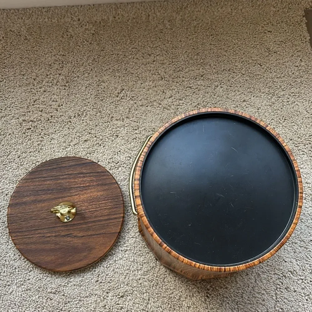 Vintage Mid Century‎ Modern Ice Bucket Faux Wood Grain MCM